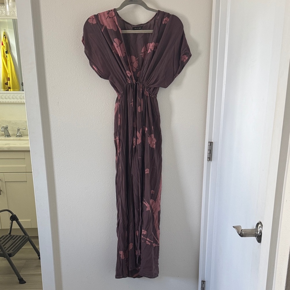 Indah Plum Maxi Dress with Pink cherry blossom Print